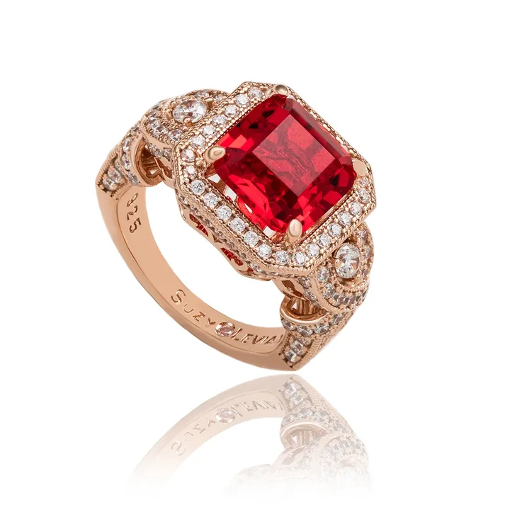 Suzy Levian Assher Cubic Zirconia Pave Engagement Ring