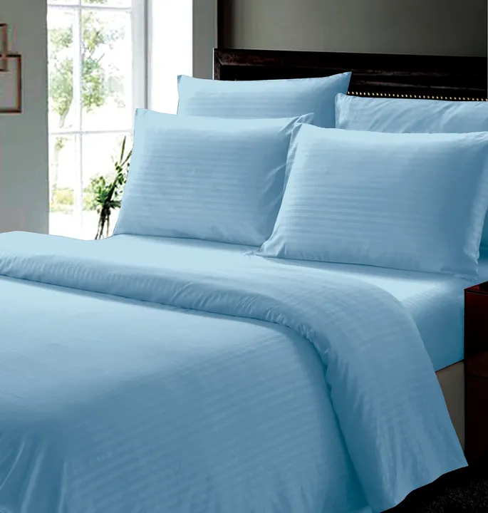 Noble House 6 Piece Queen Sheet Set in Light Blue Dobby Stripe