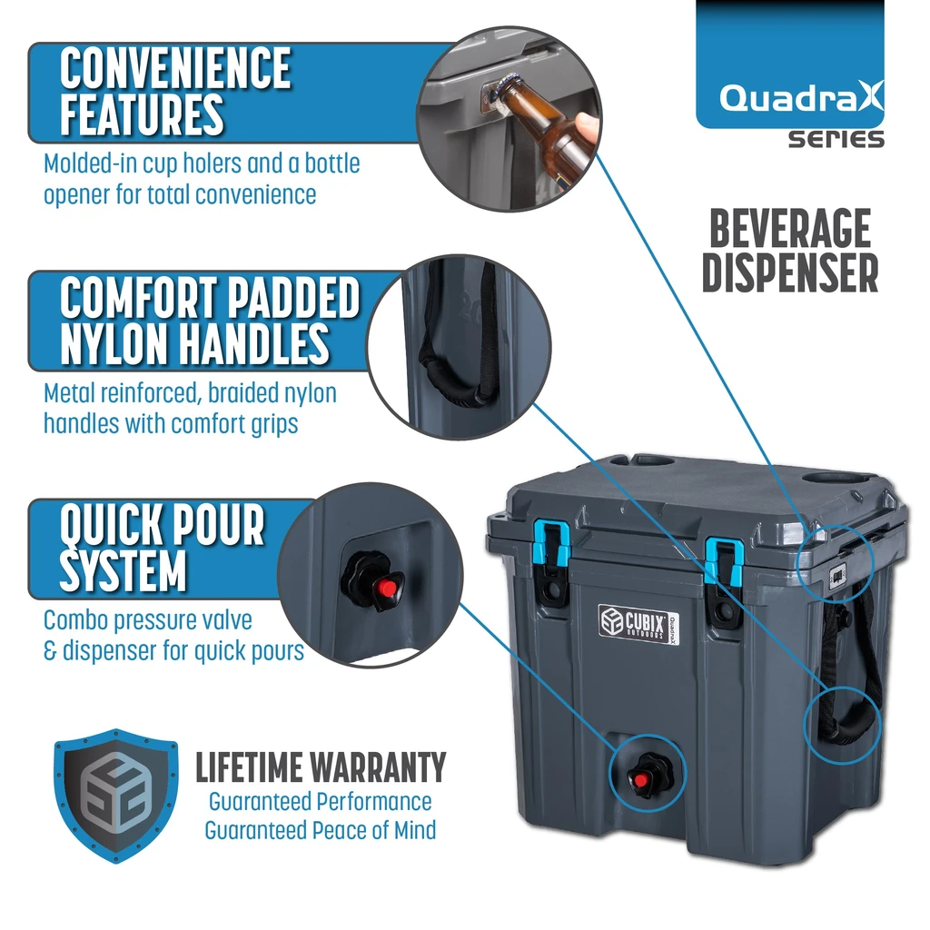 Cubix Outdoors 2-in-1 Beverage Dispenser/Cooler - QuadraX Hard Cooler