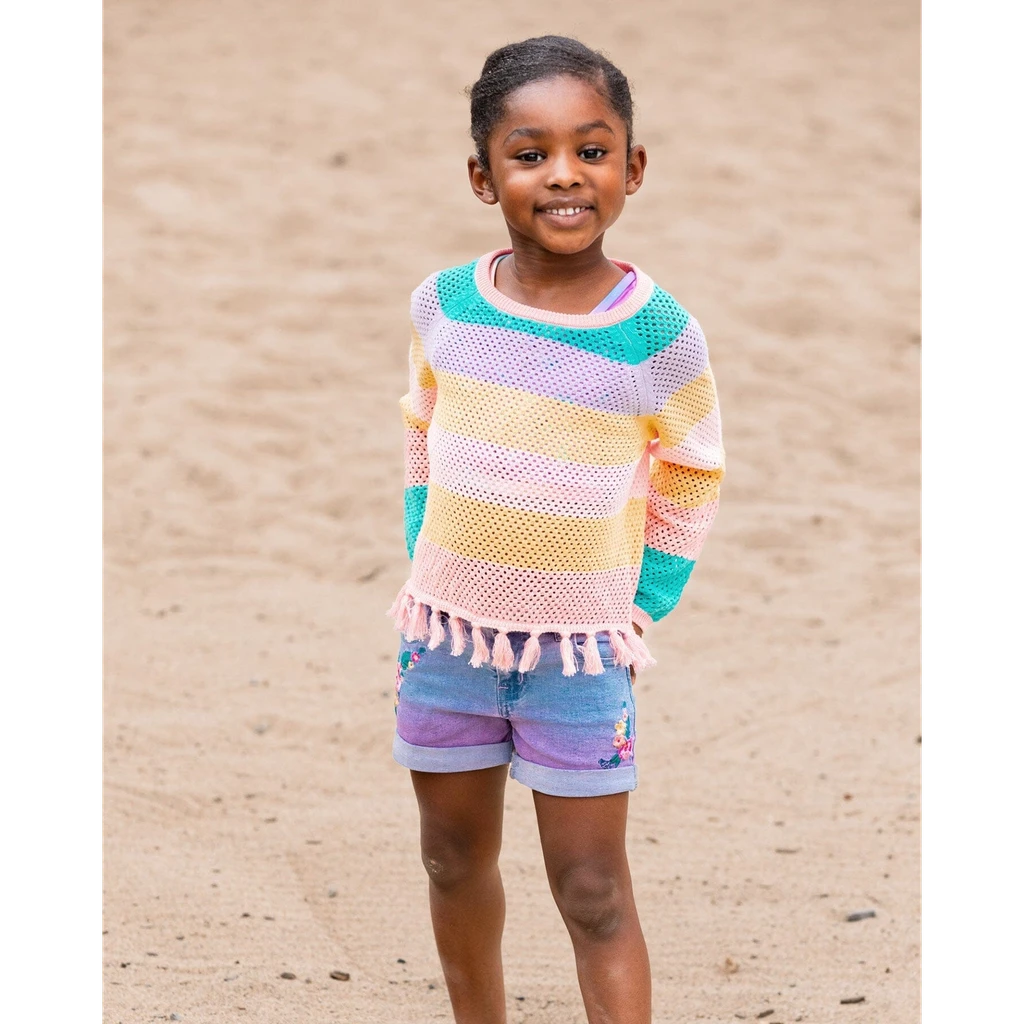 Deux par Deux Cotton Sweater With Fringe