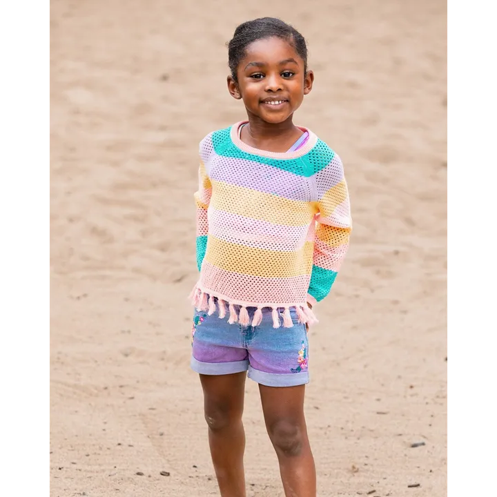Deux par Deux Cotton Sweater With Fringe