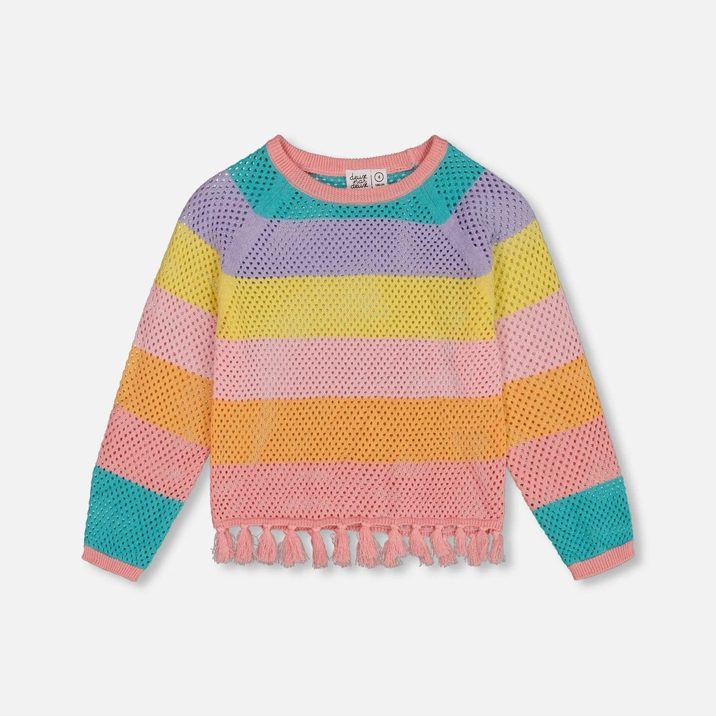 Deux par Deux Cotton Sweater With Fringe