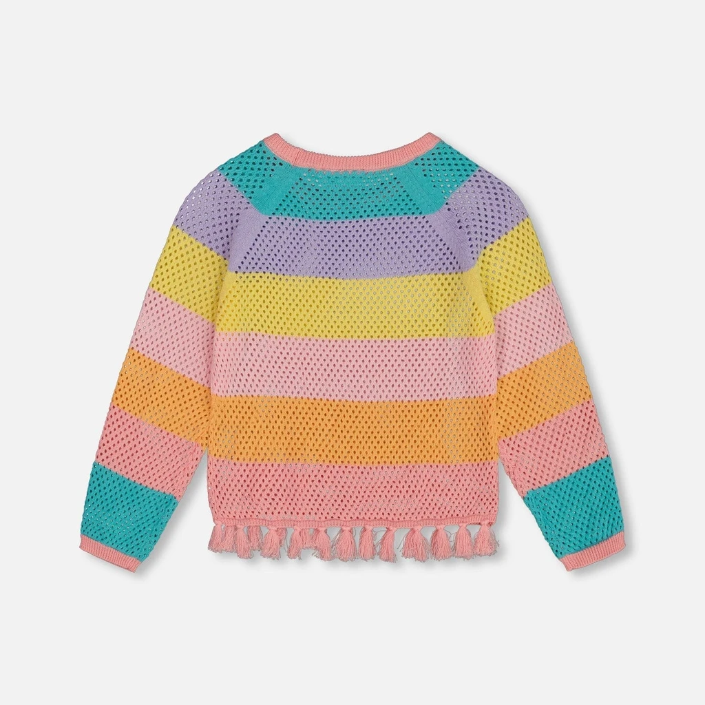 Deux par Deux Cotton Sweater With Fringe