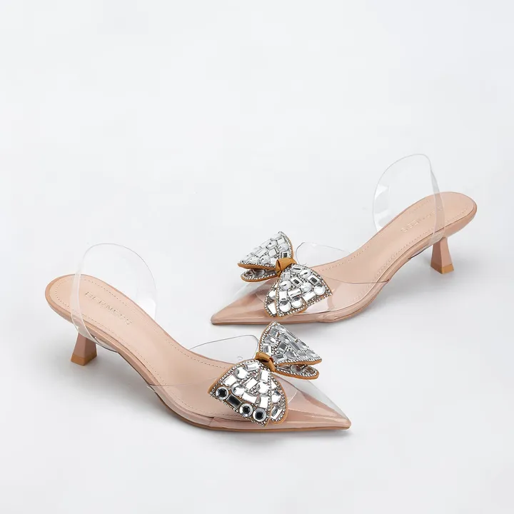 Berness Maxi Clear Embellished Slingback Kitten Heels