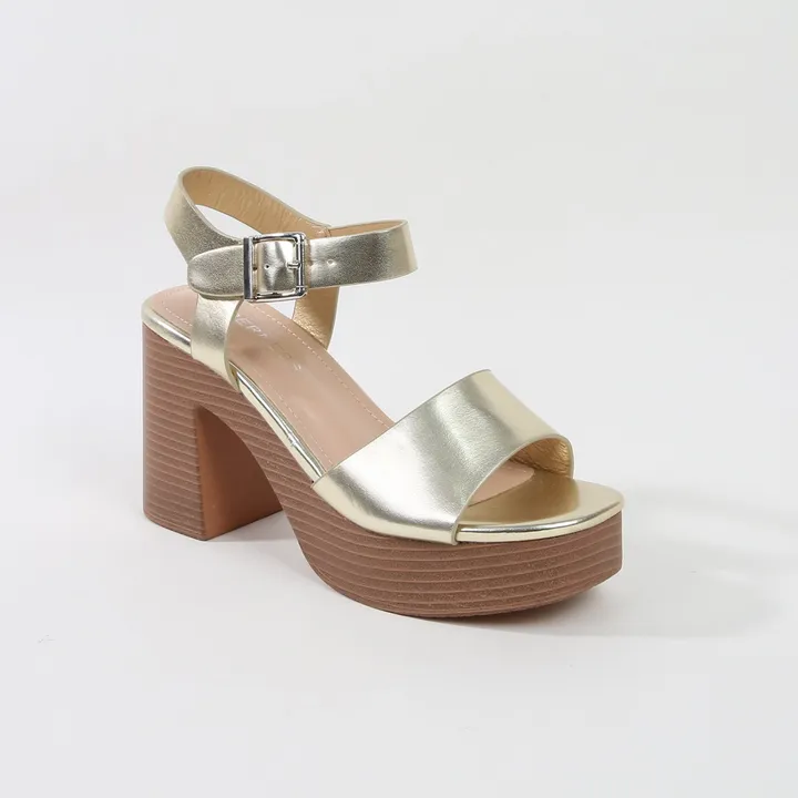 Berness Eulala Metallic Gold Platform Block Heel Sandals