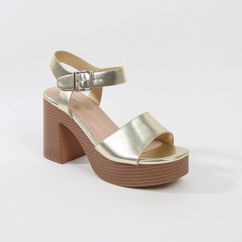 Berness Eulala Metallic Gold Platform Block Heel Sandals