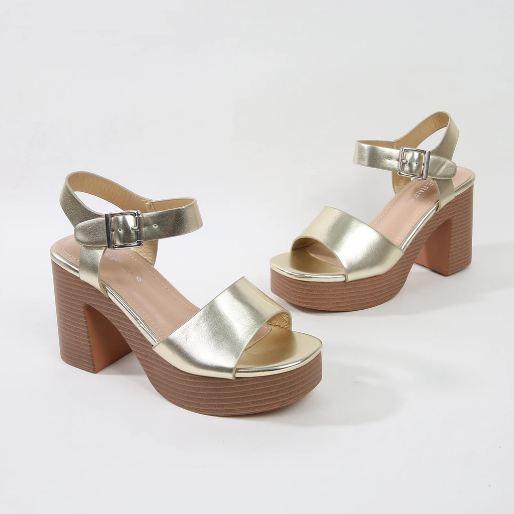 Berness Eulala Metallic Gold Platform Block Heel Sandals