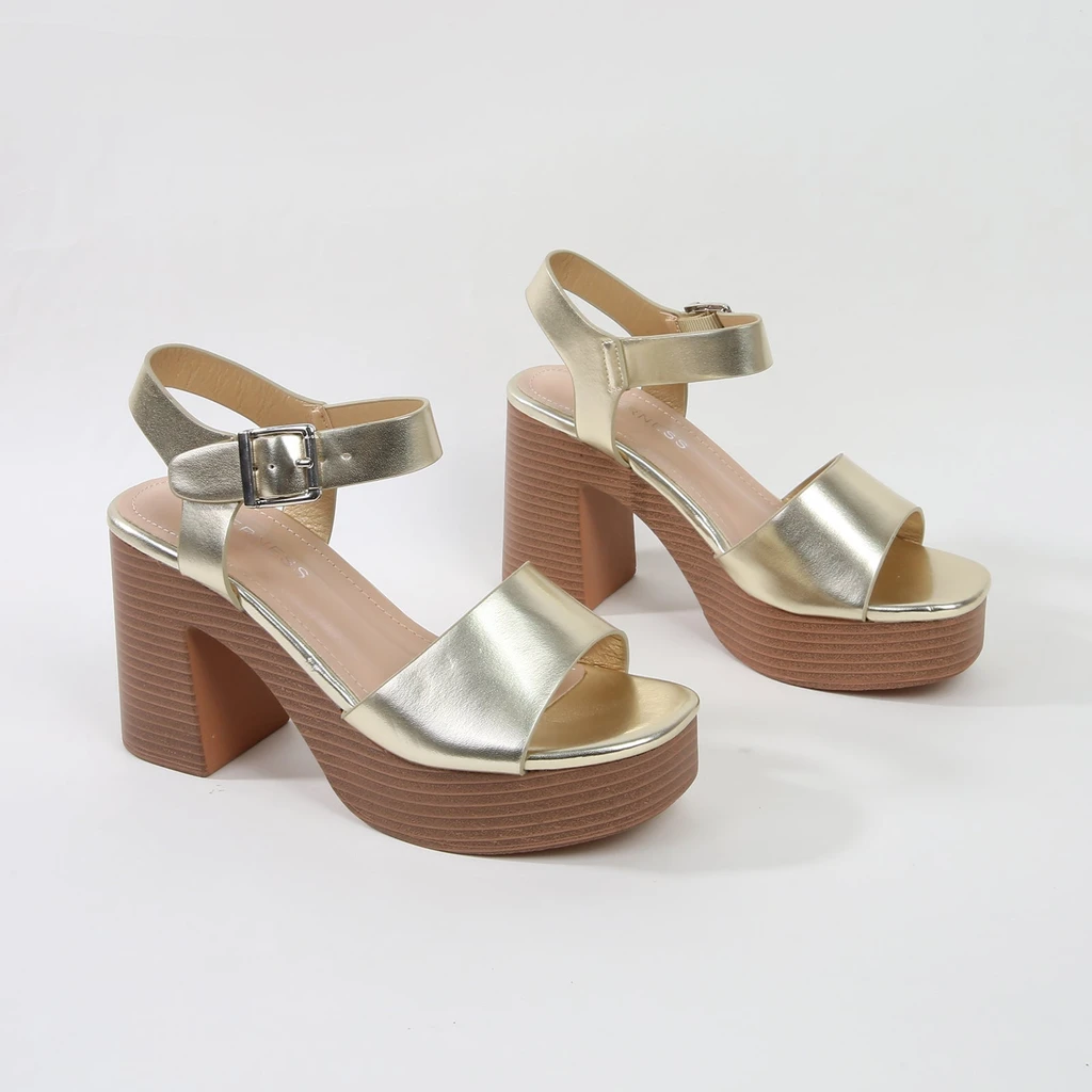 Berness Eulala Metallic Gold Platform Block Heel Sandals