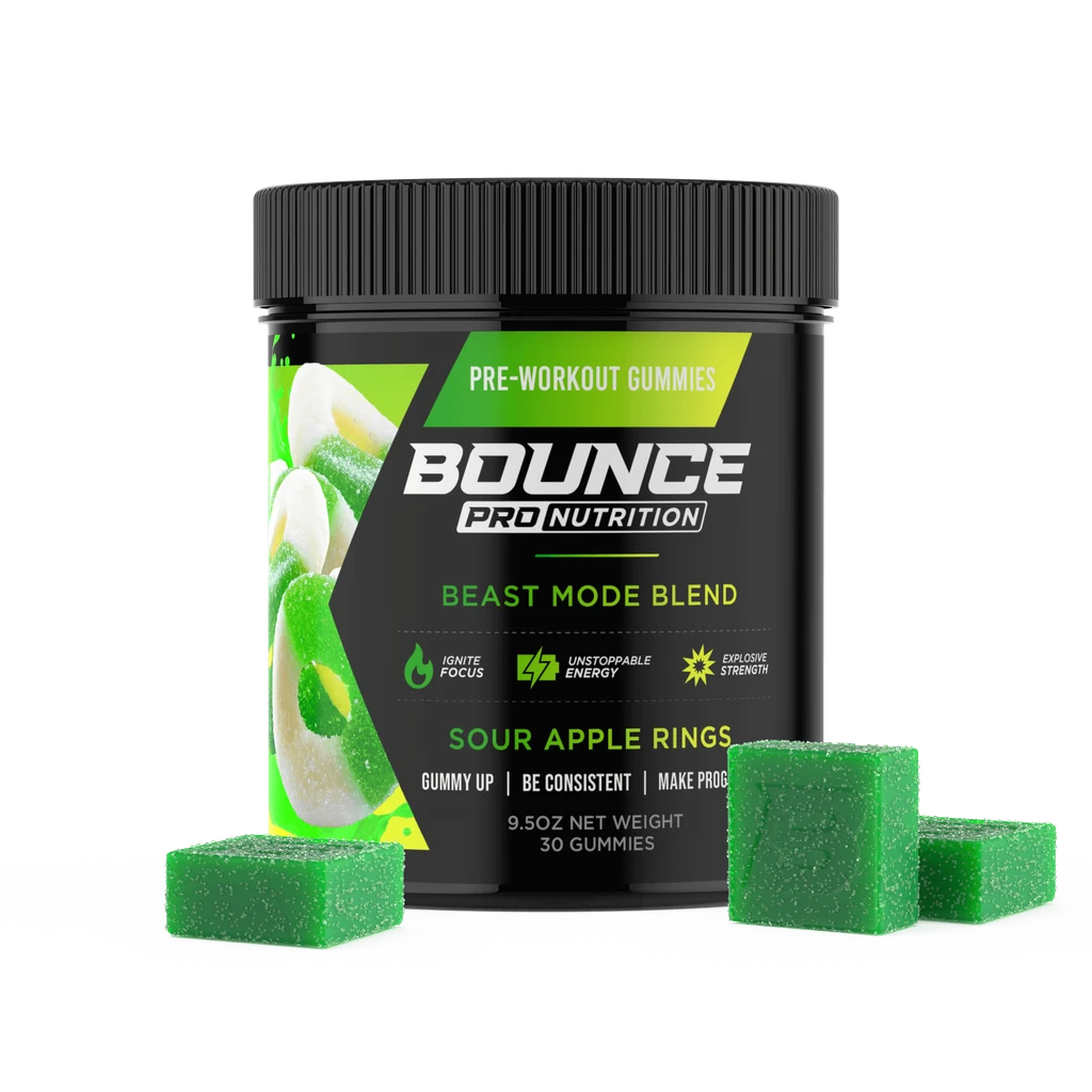 Bounce Nutrition Pre-Workout Gummies - Beast Mode - Sour Apple Rings