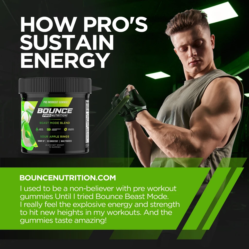 Bounce Nutrition Pre-Workout Gummies - Beast Mode - Sour Apple Rings