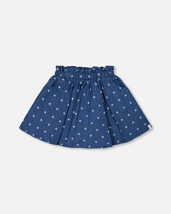 Deux par Deux Printed Chambray Skort