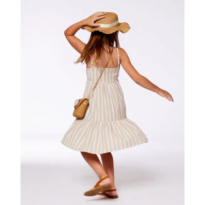 Deux par Deux Sleeveless Cotton Dress White and Sage Striped