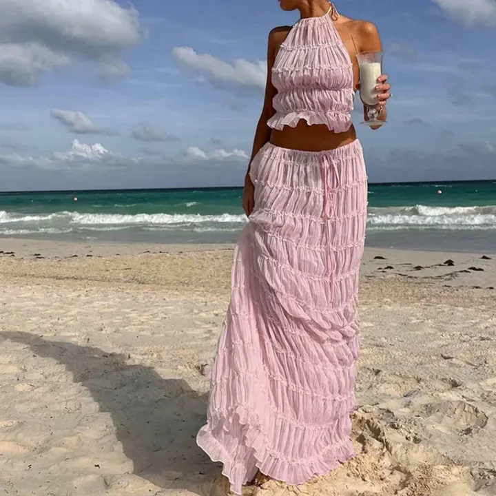 Rev Boho Backless 2-Piece Beach Outfit With Maxi Skirt