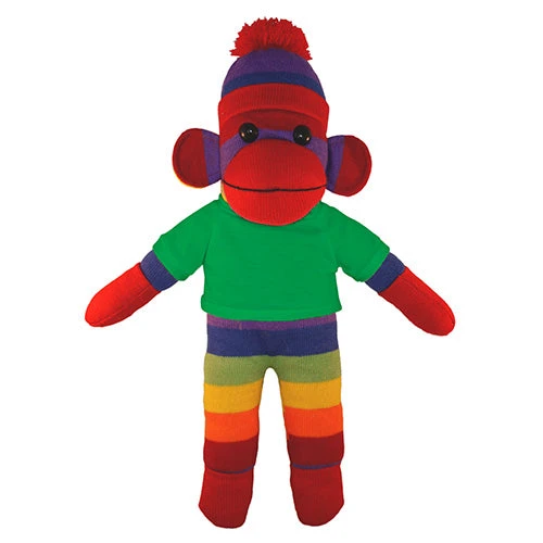 Plushland Soft Plush Rainbow Sock Monkey with Tee