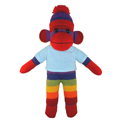 Plushland Soft Plush Rainbow Sock Monkey with Tee