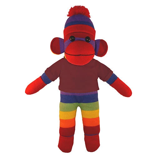 Plushland Soft Plush Rainbow Sock Monkey with Tee