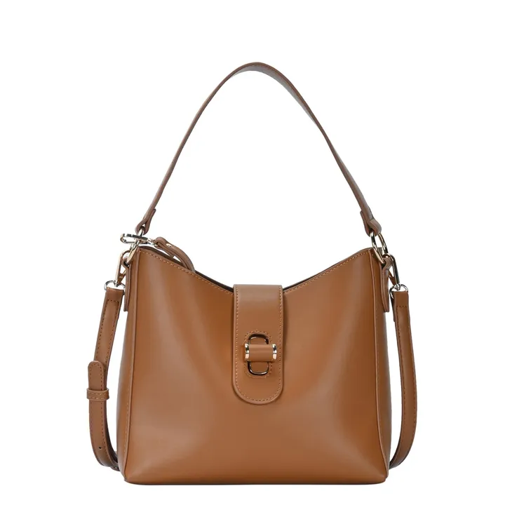 MMS Brands 2 in 1 Lucy Shoulder Bag (Camel) | Vegan Leather Satchel with Removable Pouch & Adjustable Crossbody Strap