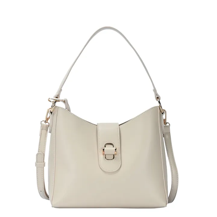 MMS Brands 2 in 1 Lucy Shoulder Bag (Bone) | Vegan Leather Satchel with Removable Pouch & Adjustable Crossbody Strap