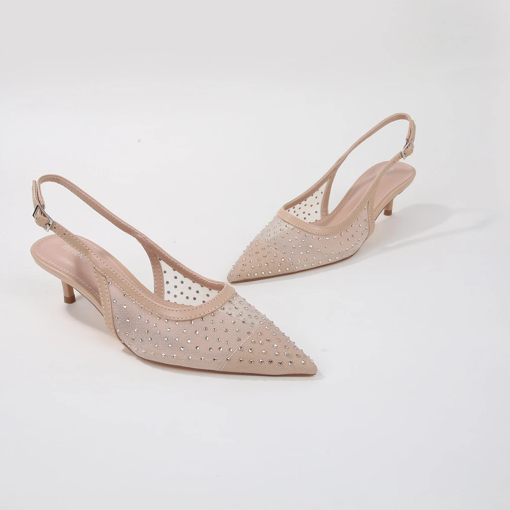 Berness Frida Mesh Rhinestone Slingback Kitten Heels