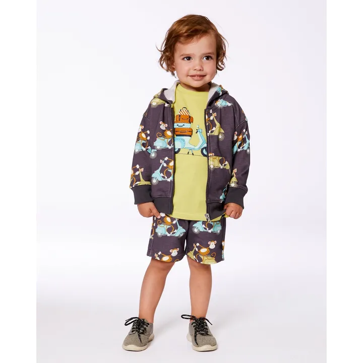 Deux par Deux Printed French Terry Hooded Full Zip Cardigan Sweatshirt