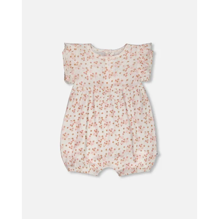 Deux par Deux Organic Cotton Pointelle Romper With Frills Printed