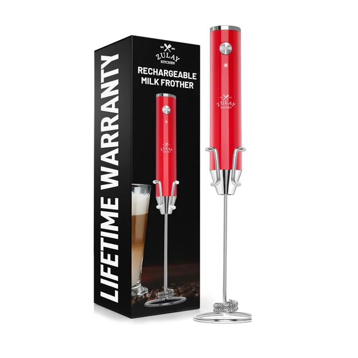 Zulay Kitchen Rechargeable Milk Frother With Stand - Dual-Speed & Waterproof Handheld Electric Mixer