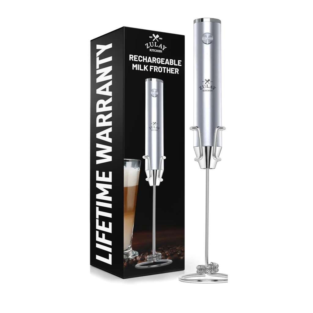Zulay Kitchen Rechargeable Milk Frother With Stand - Dual-Speed & Waterproof Handheld Electric Mixer