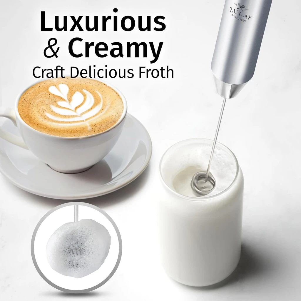 Zulay Kitchen Rechargeable Milk Frother With Stand - Dual-Speed & Waterproof Handheld Electric Mixer