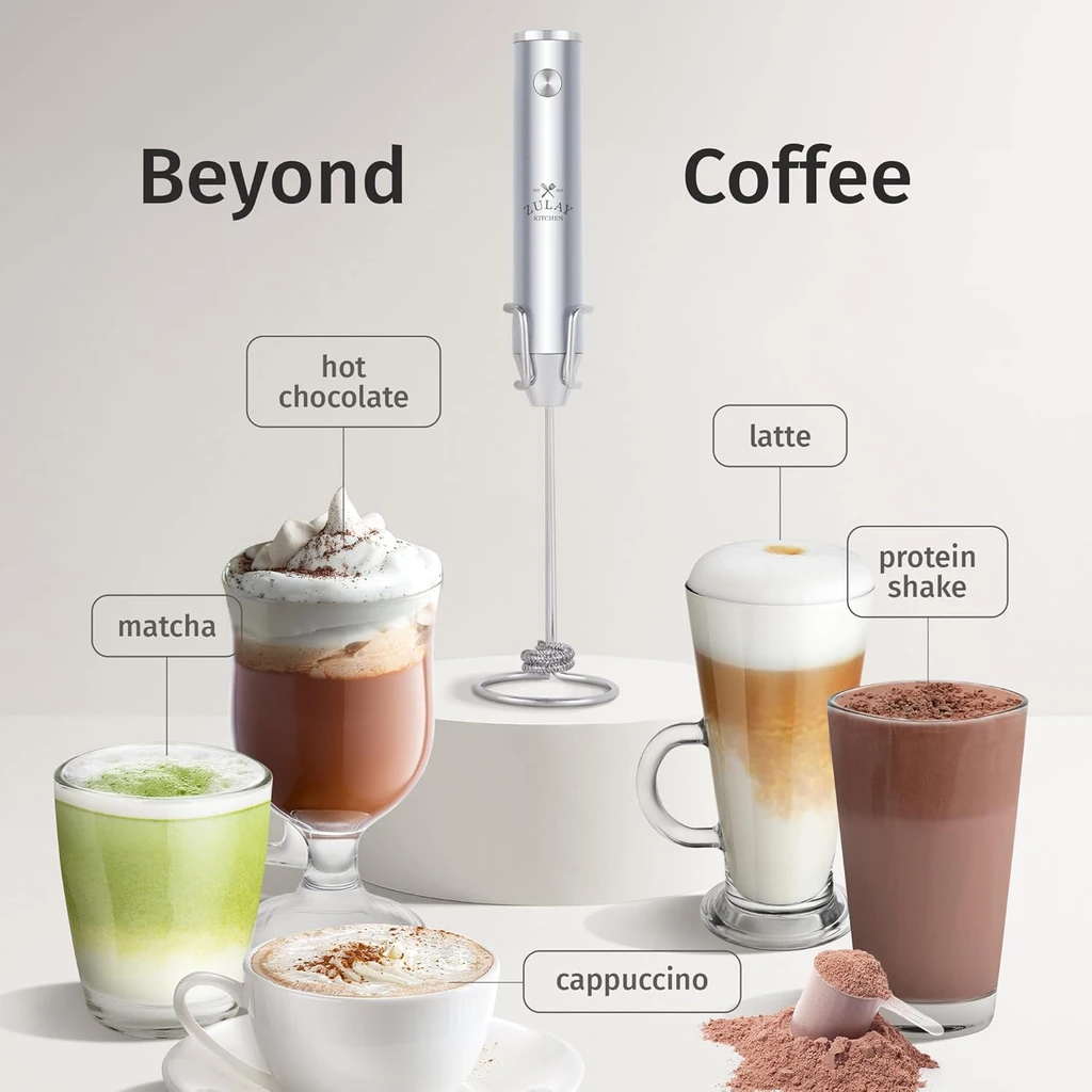Zulay Kitchen Rechargeable Milk Frother With Stand - Dual-Speed & Waterproof Handheld Electric Mixer