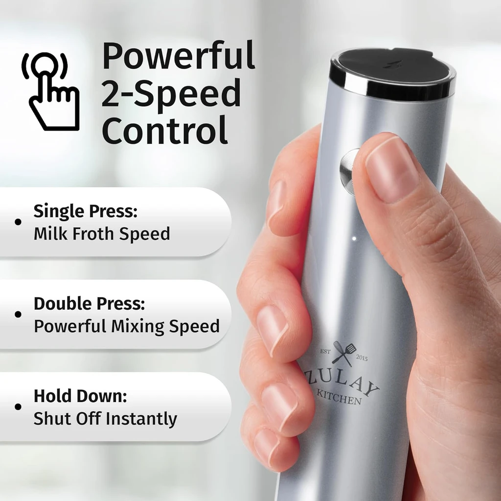 Zulay Kitchen Rechargeable Milk Frother With Stand - Dual-Speed & Waterproof Handheld Electric Mixer