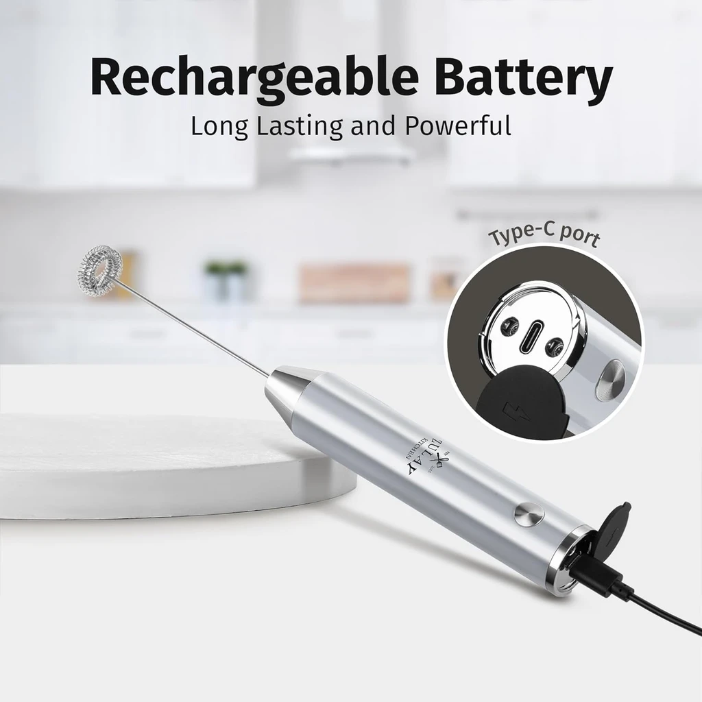 Zulay Kitchen Rechargeable Milk Frother With Stand - Dual-Speed & Waterproof Handheld Electric Mixer