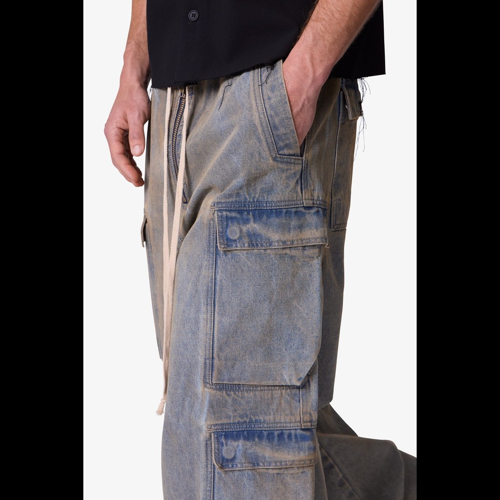 MNML ASTRO RAVE ダブル カーゴ デニム ジーンズ Vintage Blue Astro Rave Double Cargo Denim - Vintage Blue | mnml | shop now