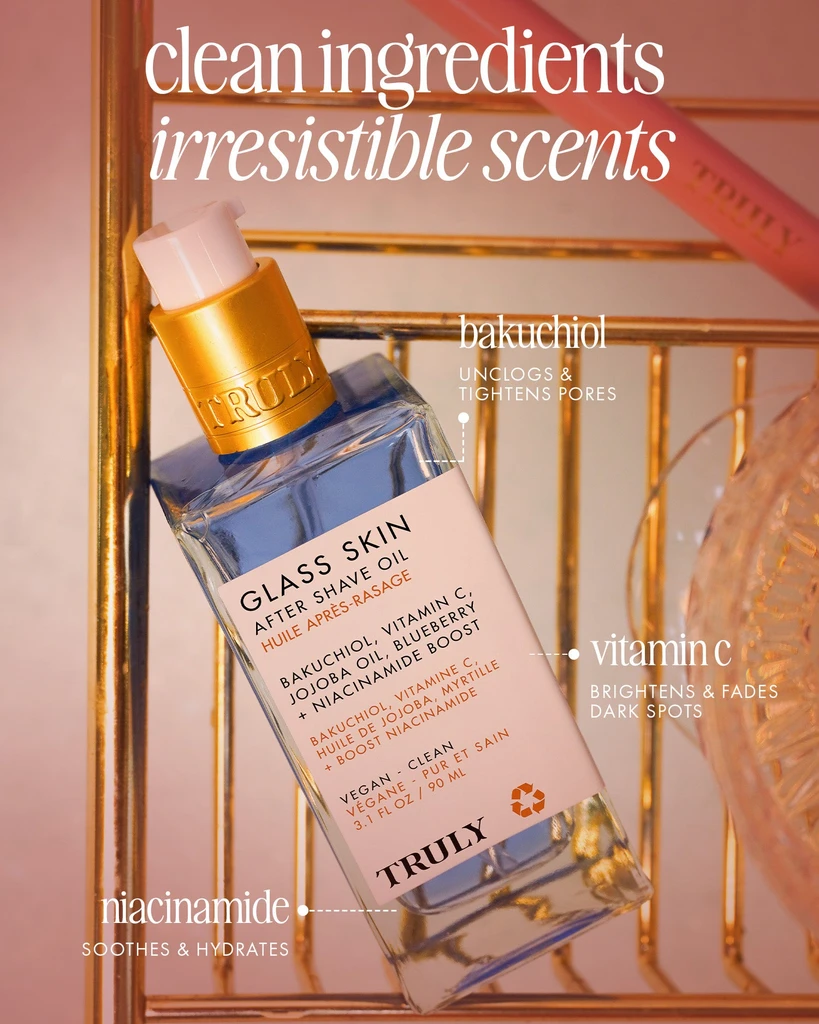 Truly Beauty Glass Skin After Shave Oil - Target Large Pores, Ingrown Hair, & Razor Bumps for Airbrushed Skin