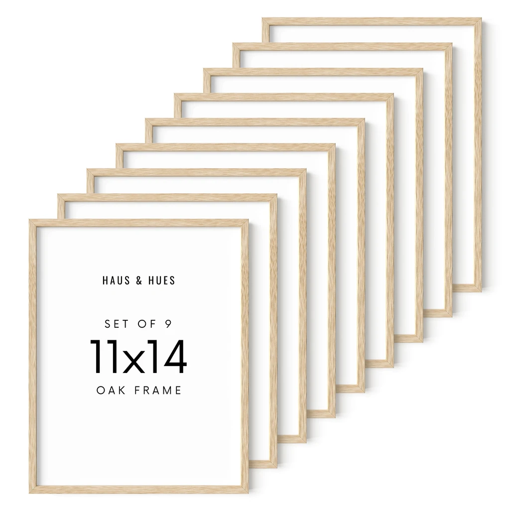 Haus and Hues Set of 9 Oak Wood Single Picture Frame with Plexiglass Cover