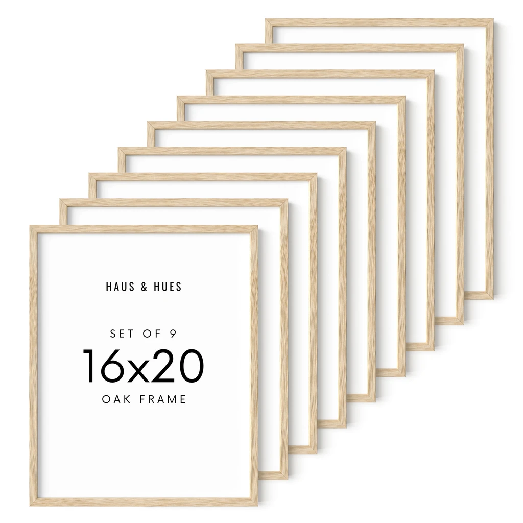 Haus and Hues Set of 9 Oak Wood Single Picture Frame with Plexiglass Cover