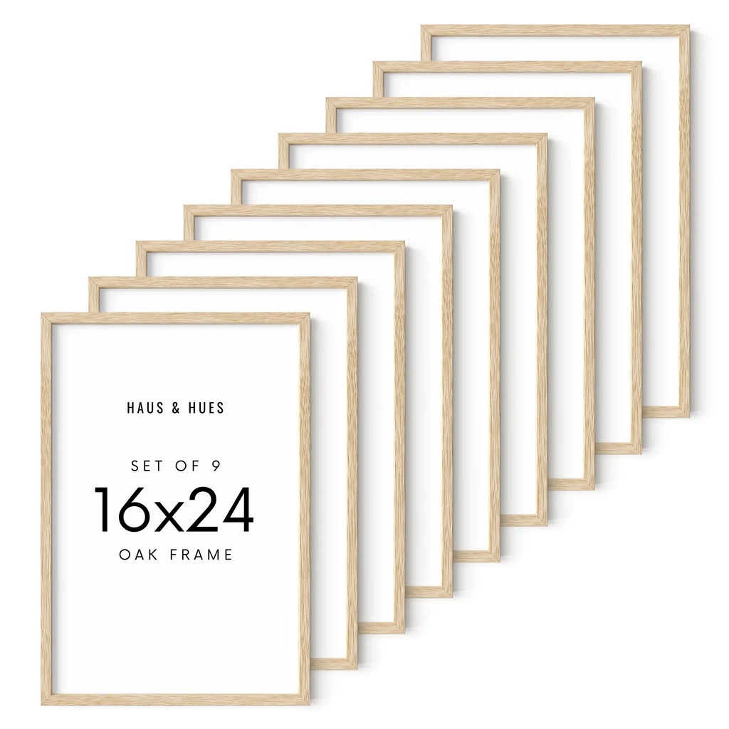 Haus and Hues Set of 9 Oak Wood Single Picture Frame with Plexiglass Cover