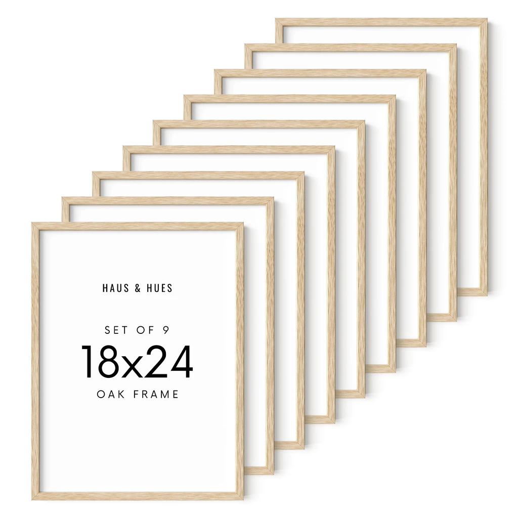 Haus and Hues Set of 9 Oak Wood Single Picture Frame with Plexiglass Cover