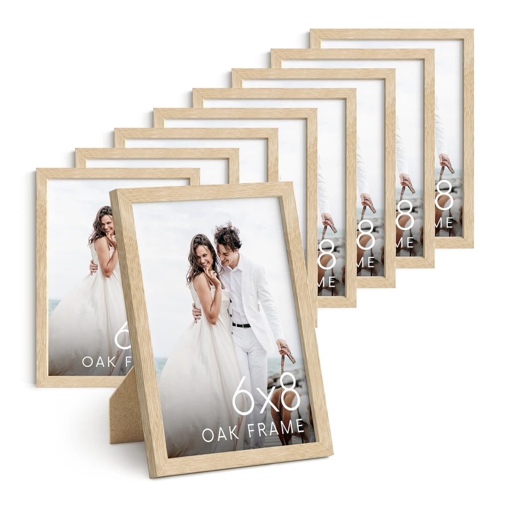 Haus and Hues Set of 9 Oak Wood Single Picture Frame with Plexiglass Cover