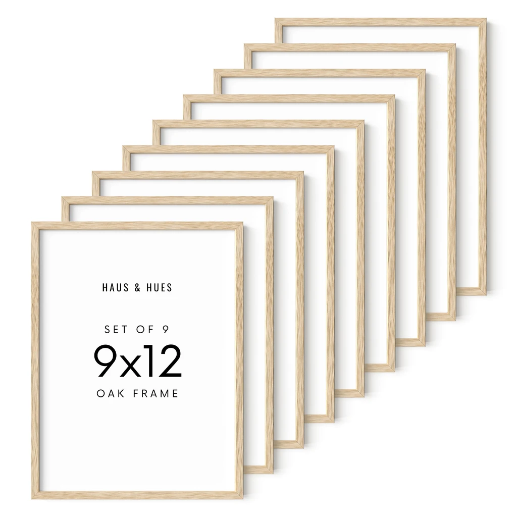 Haus and Hues Set of 9 Oak Wood Single Picture Frame with Plexiglass Cover