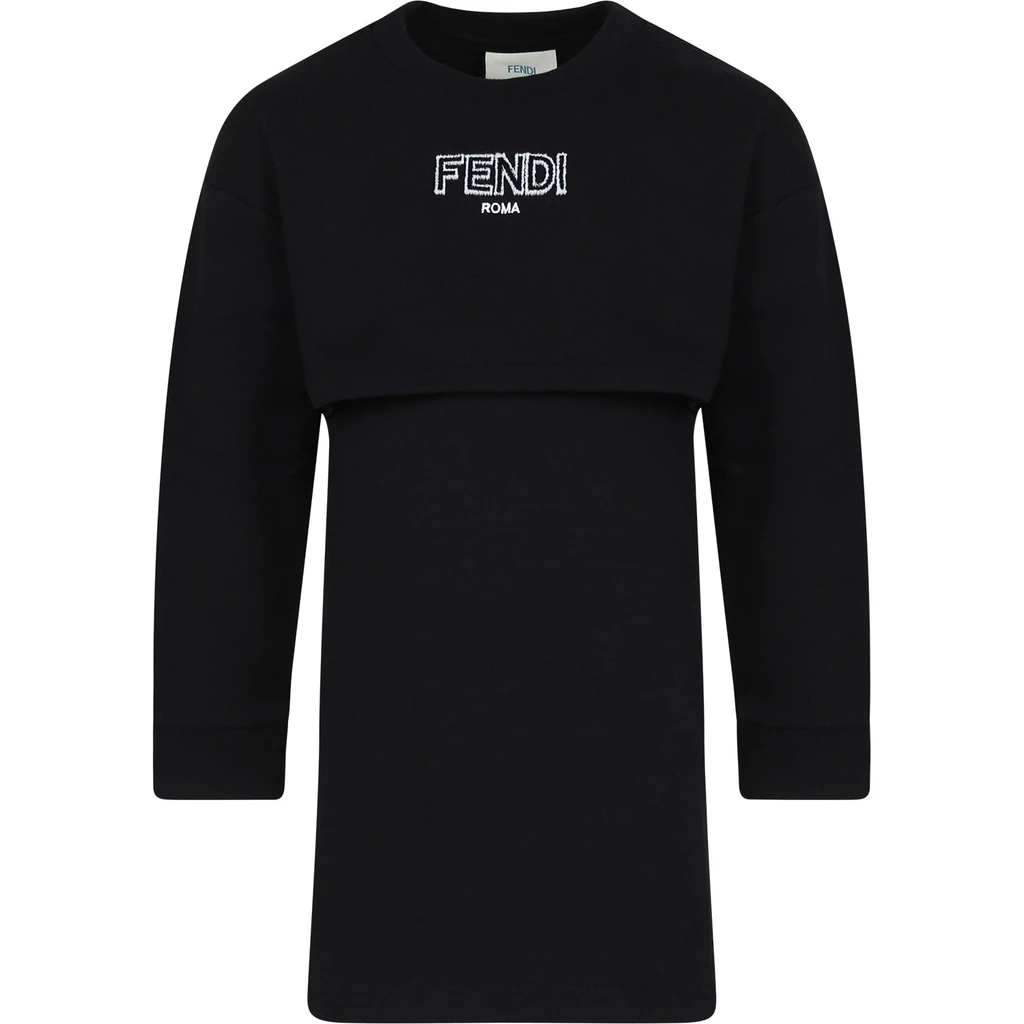 Fendi Stylish Black Dress with Fendi Logo for Girls