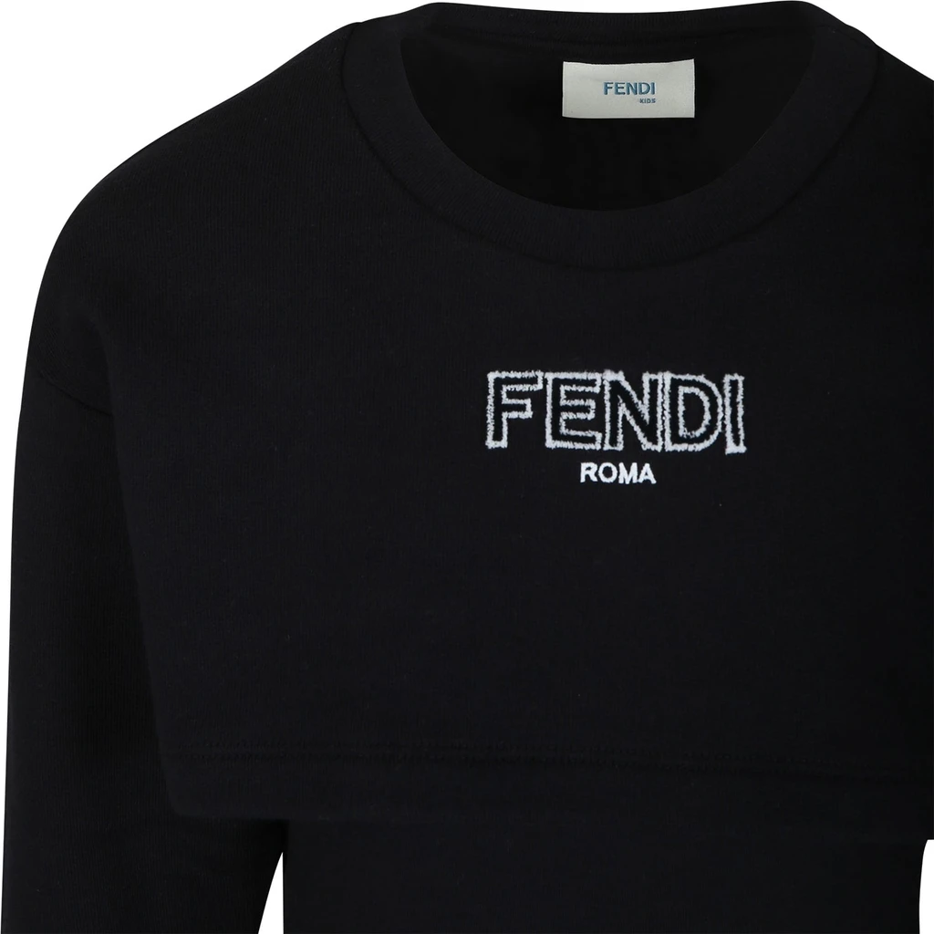Fendi Stylish Black Dress with Fendi Logo for Girls