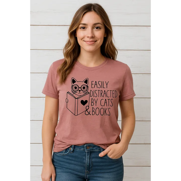 Furr Baby Gifts Easily Distracted By Cats & Books T-Shirt