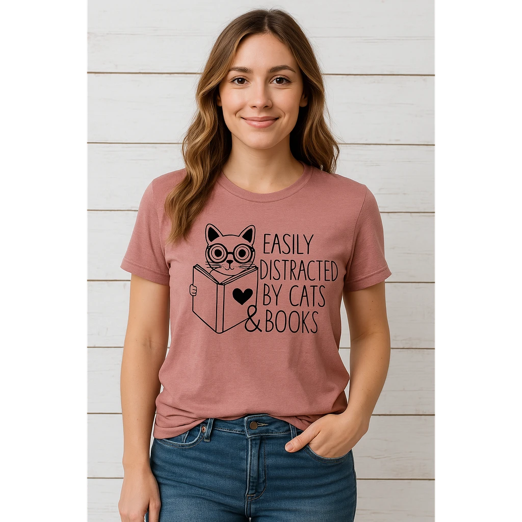 Furr Baby Gifts Easily Distracted By Cats & Books T-Shirt