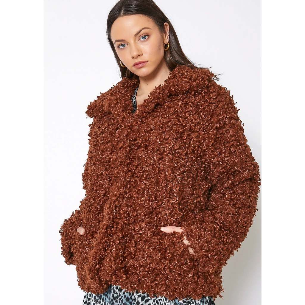 Shop at Konus Pleione Womens Curly Faux Fur Teddy Coat