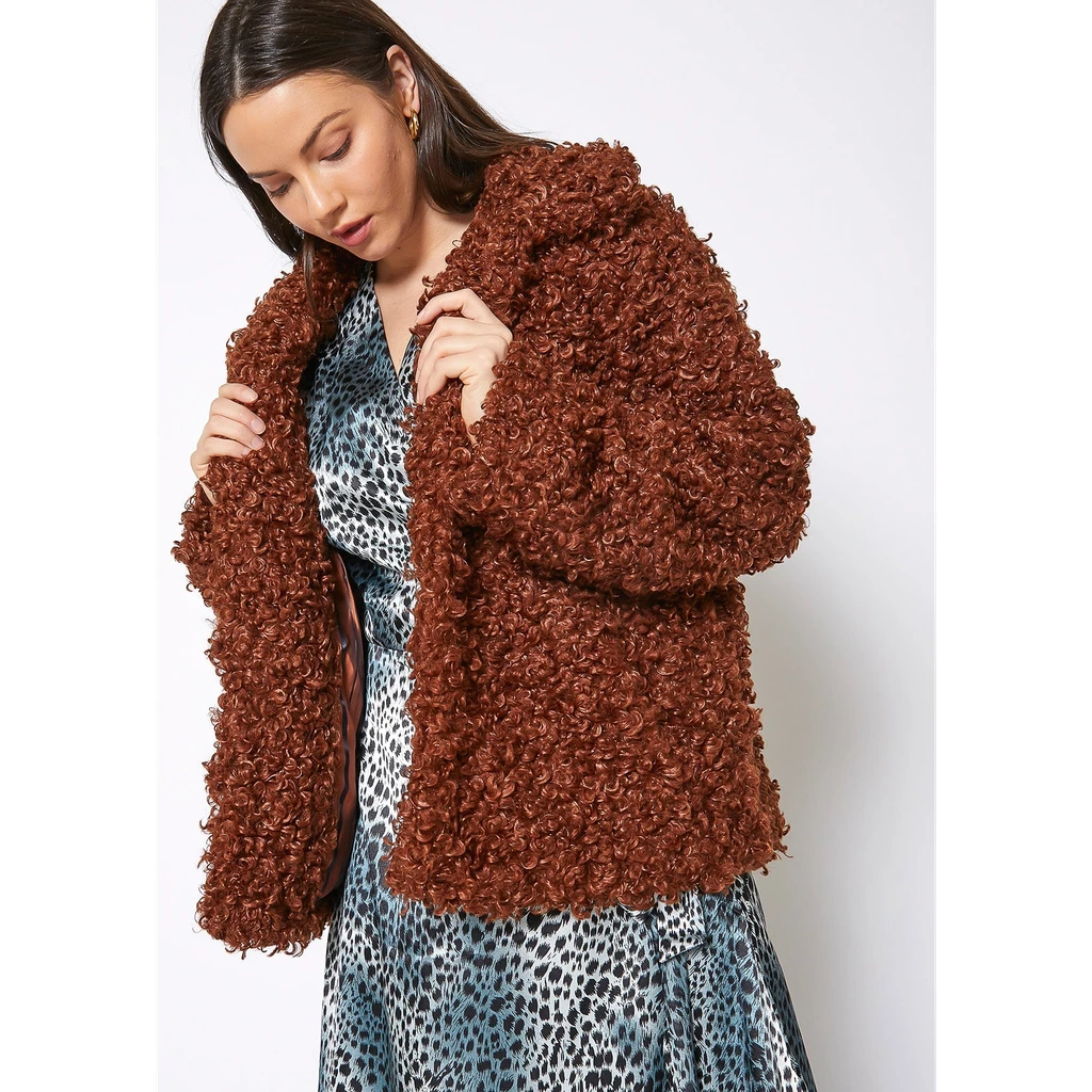 Shop at Konus Pleione Womens Curly Faux Fur Teddy Coat