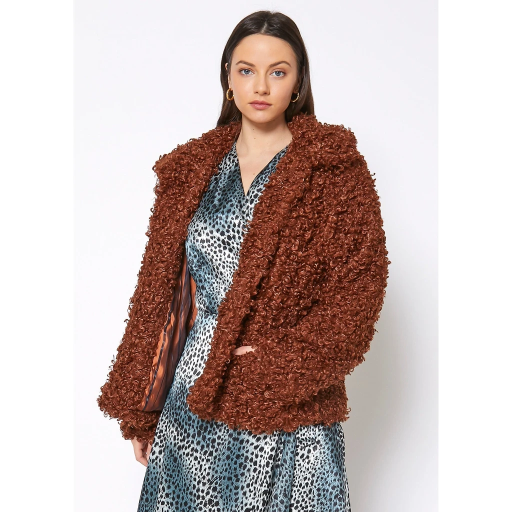 Shop at Konus Pleione Womens Curly Faux Fur Teddy Coat
