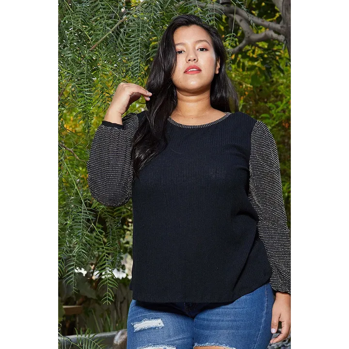 Shop at Konus Pleione Plus Size Ribbed Round Neck Holiday Top