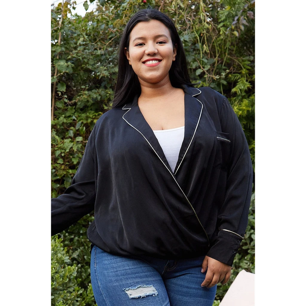 Shop at Konus Pleione Plus Size V-neck Surplice Front Pajama Blouse