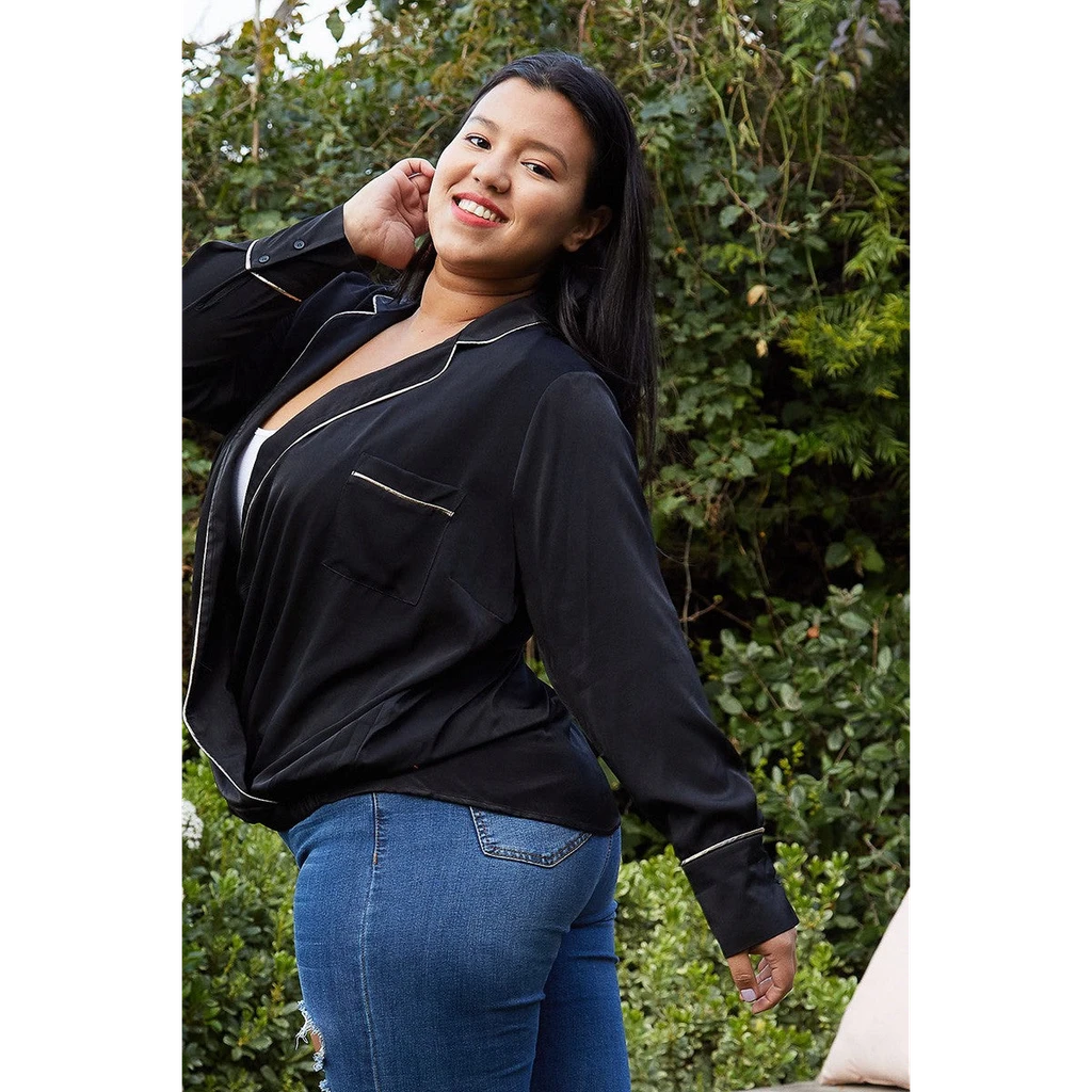 Shop at Konus Pleione Plus Size V-neck Surplice Front Pajama Blouse