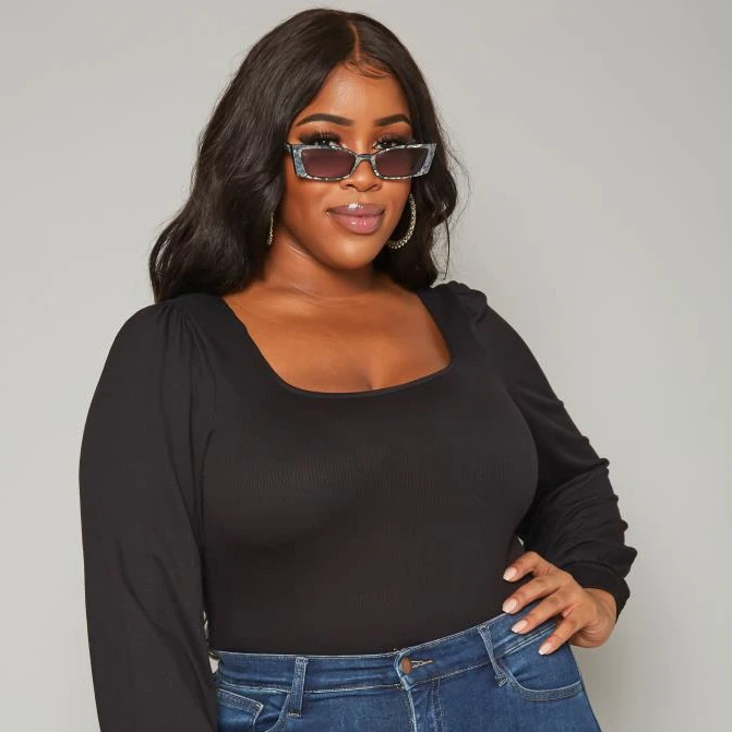 Shop at Konus Pleione Plus Size Women's Ribbed Square Neck Bodysuit